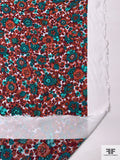 Floral Printed Crinkled Rayon Challis Panel - Lime / Blue / Brick Red / Teal