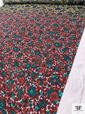 Floral Printed Crinkled Rayon Challis Panel - Lime / Blue / Brick Red / Teal