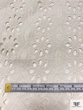 Floral and Oval Pattern Embroidered Eyelet Cotton Voile - Light Cream