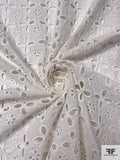 Floral Pattern Embroidered Eyelet Cotton Voile - White