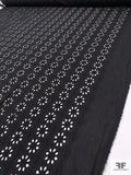 Floral and Oval Pattern Embroidered Eyelet Cotton Voile - Black