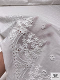 Border Pattern and 3D Floral Embroidered Eyelet Cotton Lawn - Off-White