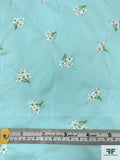 Ditsy Floral Embroidered Cotton Poplin - Aquamarine / White / Green