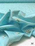 Ditsy Floral Embroidered Cotton Poplin - Aquamarine / White / Green