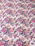 Lush Floral Printed Fine Silk Twill - Orchid Pinks / Purples / Yellow