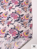 Lush Floral Printed Fine Silk Twill - Orchid Pinks / Purples / Yellow
