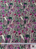 Floral Garden Reversible Jacquard Brocade - Evergreen / Purple / Pale Blush
