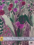 Floral Garden Reversible Jacquard Brocade - Evergreen / Purple / Pale Blush
