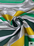 Italian Horizontal Striped Lamé Zibeline - Green / Evergreen / Yellow / Silver / White