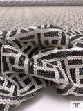 Vinyl Sequins in Basketweave Design on Tulle - Pearlized White / Black