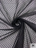 Lattice Grid Sequins Stitched on Fine Tulle - Black