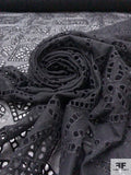Geomeric Floral Embroidered Eyelet Cotton Gauze - Black