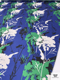 Italian Floral Silhouette Printed Fine Polyester Twill - Blue / Green / Black / Off-White