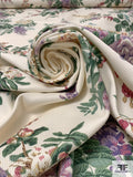 Rustic Floral Printed Cotton Pique - Earthy Greens / Dusty Purples / Yellows / Antique White