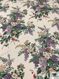 Rustic Floral Printed Cotton Pique - Earthy Greens / Dusty Purples / Yellows / Antique White
