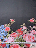 Floral Border Pattern Textured Organza Panel - Black / Soft Blue / Deep Coral / Earthy Green