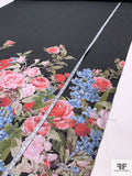 Floral Border Pattern Textured Organza Panel - Black / Soft Blue / Deep Coral / Earthy Green
