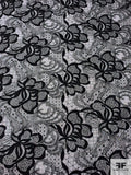 Floral Embroidered Tulle with Sequins - Black