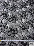 Floral Embroidered Tulle with Sequins - Black