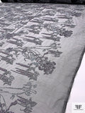 Floral Motif Embroidered Tulle with Sequins - Grey / Dusty Lavender / Black