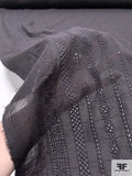 Multi-Pattern Striped Embroidered Eyelet Cotton Voile - Soft Black