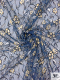 Floral Lace with Lurex Detailing - Navy / Yellow Gold / Black / White