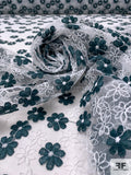 Floral Embroidered Tulle  - Evergreen / White