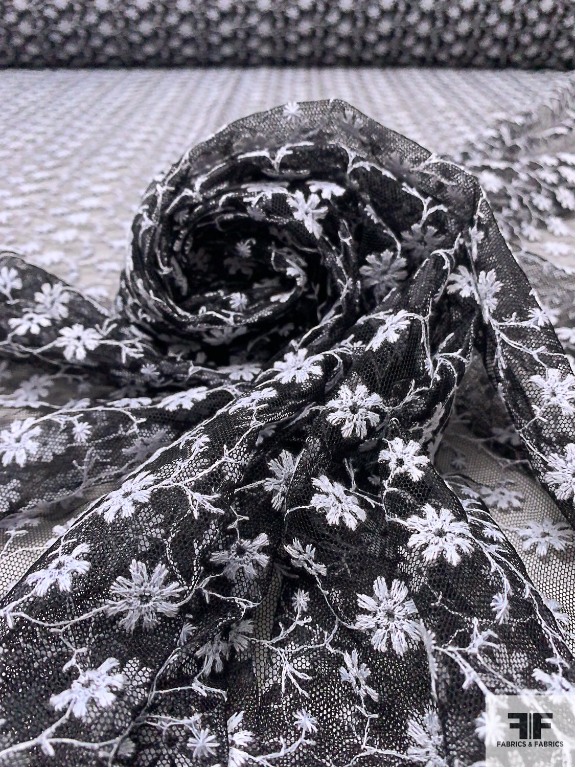 Ditsy Floral Embroidered Tulle - Black/White | FABRICS & FABRICS Fabrics & Fabrics Ditsy Floral Embroidered Tulle - Black/White | FABRICS & FABRICS Fabrics & Fabrics