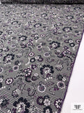 Italian Floral Glen Plaid Textured Brocade - Navy / Purple / Black / Pale Taupe
