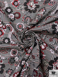 Italian Floral Glen Plaid Textured Brocade - Red / Black / Pale Taupe