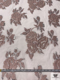 Romantic Floral Textured Organdy-Brocade with Lurex Detailing - Dusty Pink/ Silver / Light Ivory