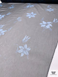 Romantic Floral Printed Polyester Organza - Black / Navy Blue