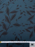 Leaf Silhouette Printed Polyester Satin-Georgette - Dark Teal / Black