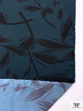 Leaf Silhouette Printed Polyester Satin-Georgette - Dark Teal / Black