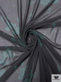 Floral Branch Printed Polyester Chiffon - Evergreen / Black