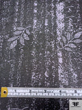 Leaf and Streak Striped Printed Polyester Chiffon - Dusty Grape / Black