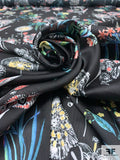 Floral Stems Printed Polyester Satin-Chiffon - Multicolor / Black