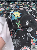 Floral Stems Printed Polyester Satin-Chiffon - Multicolor / Black