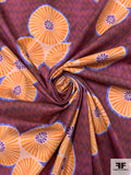 Pinwheel Printed Lightweight Stretch Cotton Twill - Wine Red / Orange / Periwinkle Blue