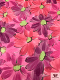 Watercolor Floral Printed Silk Satin Face Organza - Watermelon Pink / Purple / Yellow / Black