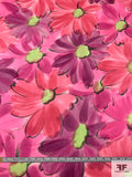 Watercolor Floral Printed Silk Satin Face Organza - Watermelon Pink / Purple / Yellow / Black