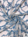 Printed Chiffon Ribbon Stitched on Tulle - Blue / Turquoise / Purple / Ivory