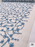 Printed Chiffon Ribbon Stitched on Tulle - Blue / Turquoise / Purple / Ivory