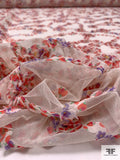 Printed Chiffon Ribbon Stitched on Tulle - Red / Purple / Yellow / Ivory