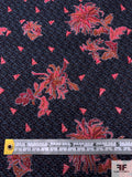 Exotic Floral and Triangles Quilt-Look Brocade - Navy / Orange / Red