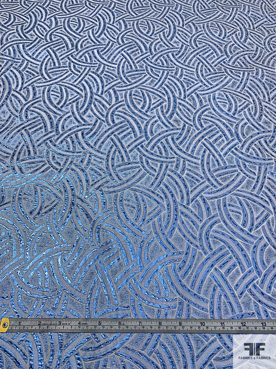Italian Interlinked Design Metallic Brocade - Metallic Blue/Off-White ...