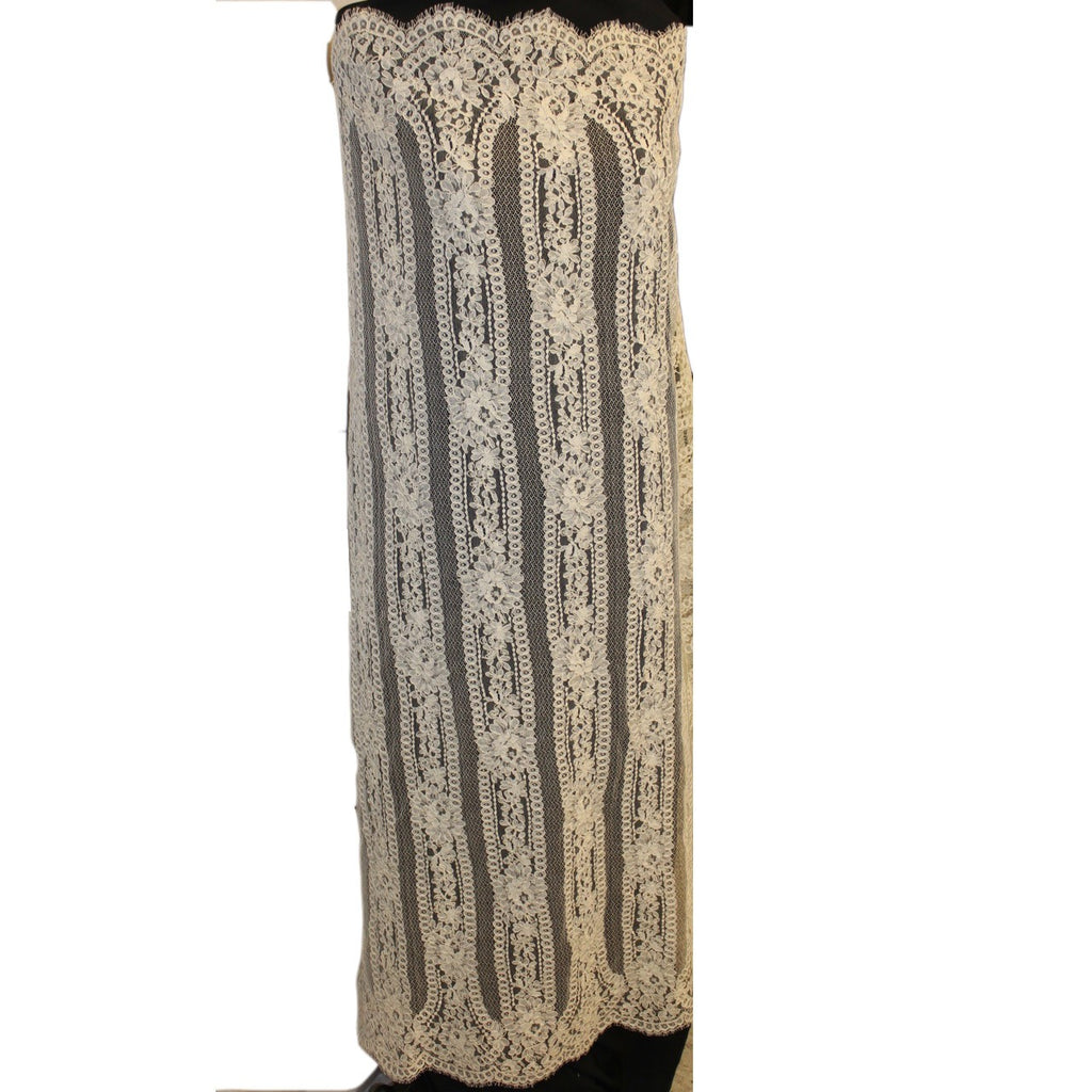 White Linear Floral Alencon Lace - Fabrics & Fabrics