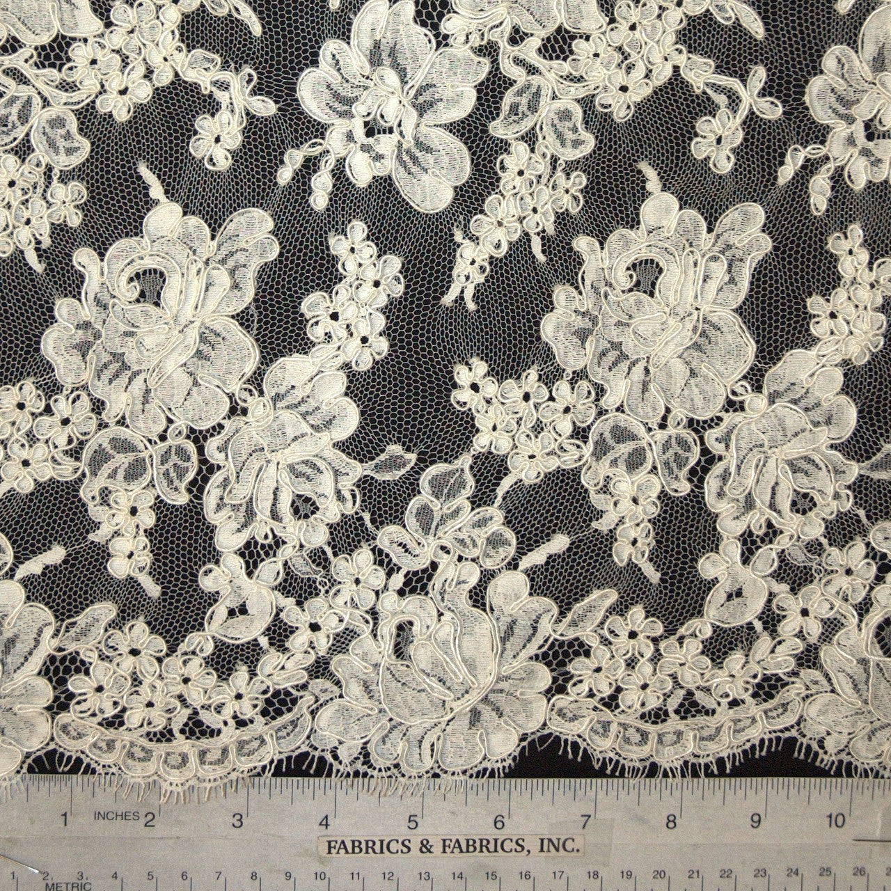 Floral Alencon Lace - White - Fabrics & Fabrics NY