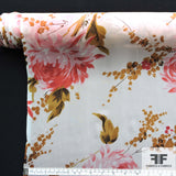 Floral Printed Silk Chiffon - White/Pink/Brown