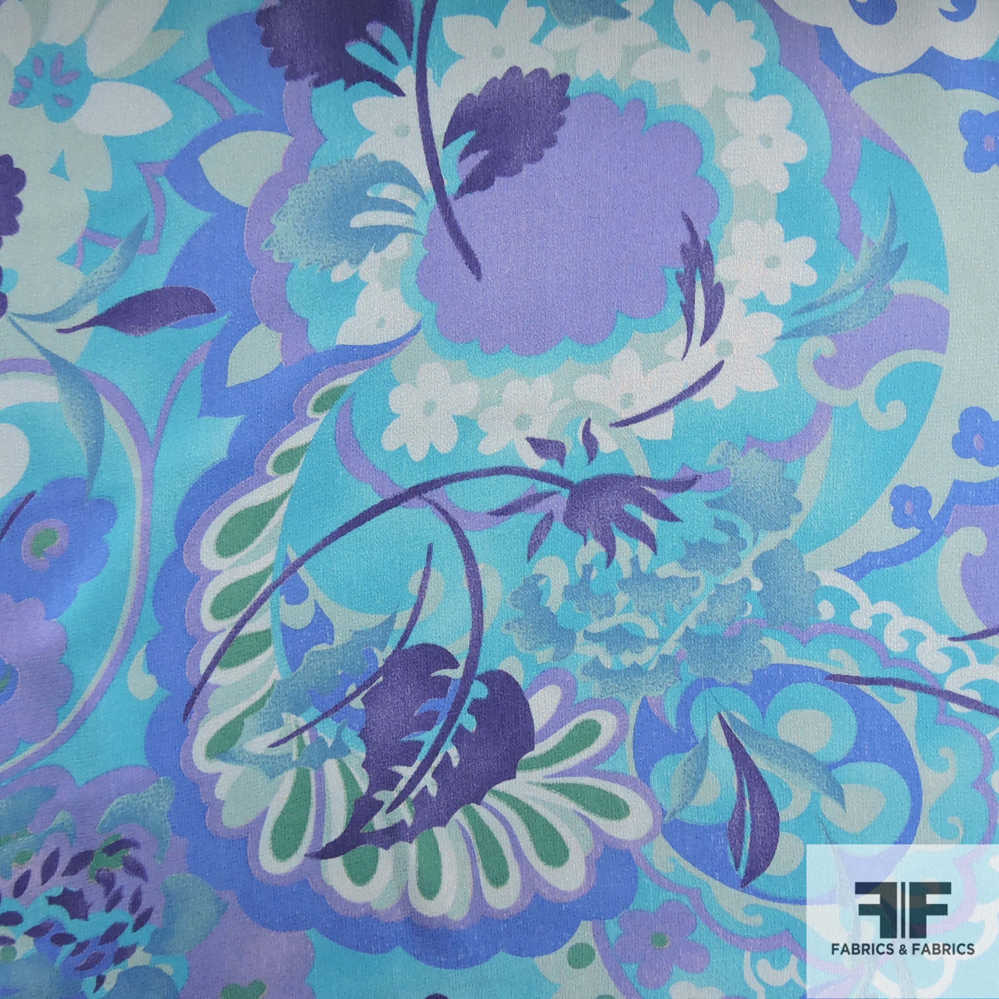 Floral Printed Silk Chiffon - Blue